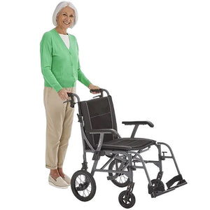 Introducing the Motion Healthcare Magnelite Transit Wheelchair, a lightweight and versatile mobility solution for indoor and outdoor use. Its folding aluminum frame ensures easy storage and transportation, while the magnesium alloy construction offers durability and style. Features include cushioned seating, folding armrests, quick-release rear wheels, and attendant brakes for safety and convenience. Experience newfound comfort and independence with the Motion Healthcare Magnelite Transit Wheelchair.