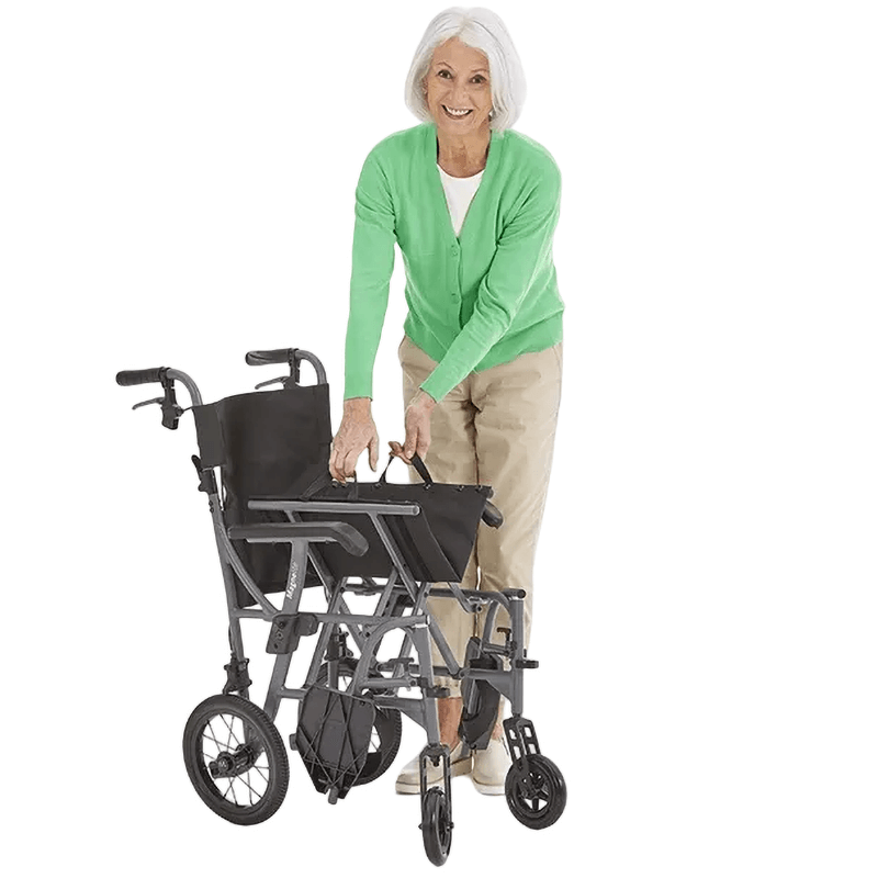 Introducing the Motion Healthcare Magnelite Transit Wheelchair, a lightweight and versatile mobility solution for indoor and outdoor use. Its folding aluminum frame ensures easy storage and transportation, while the magnesium alloy construction offers durability and style. Features include cushioned seating, folding armrests, quick-release rear wheels, and attendant brakes for safety and convenience. Experience newfound comfort and independence with the Motion Healthcare Magnelite Transit Wheelchair.