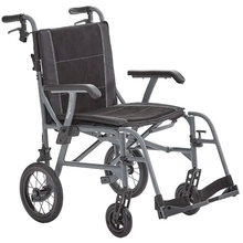 Load image into Gallery viewer, Introducing the Motion Healthcare Magnelite Transit Wheelchair, a lightweight and versatile mobility solution for indoor and outdoor use. Its folding aluminum frame ensures easy storage and transportation, while the magnesium alloy construction offers durability and style. Features include cushioned seating, folding armrests, quick-release rear wheels, and attendant brakes for safety and convenience. Experience newfound comfort and independence with the Motion Healthcare Magnelite Transit Wheelchair.