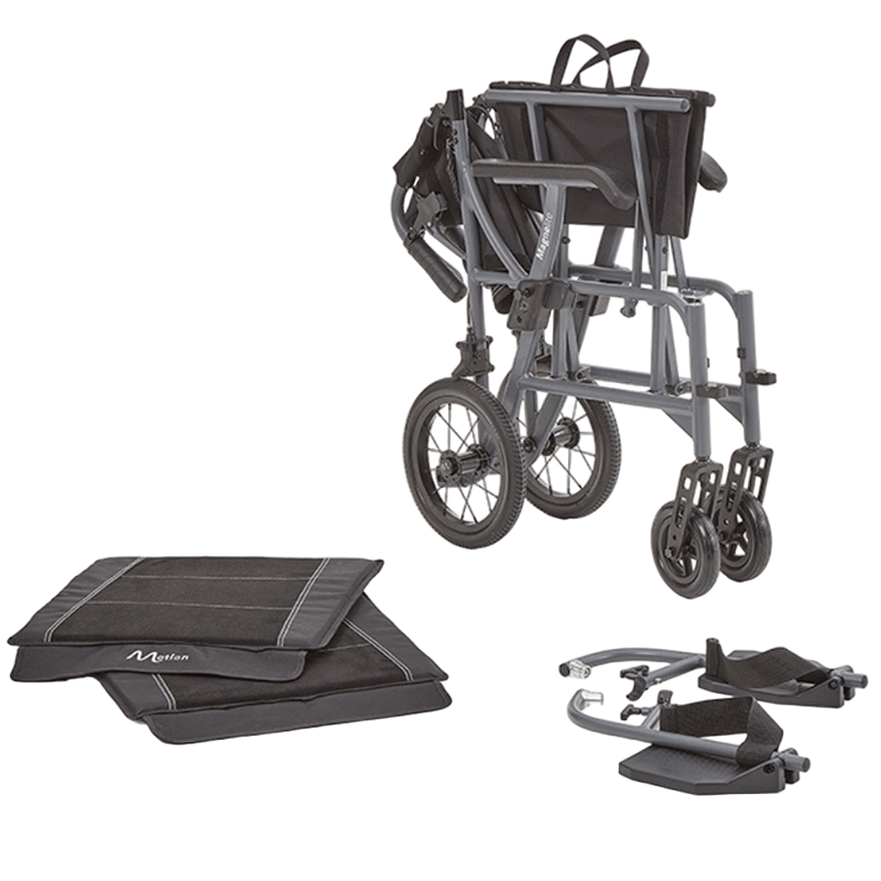 Introducing the Motion Healthcare Magnelite Transit Wheelchair, a lightweight and versatile mobility solution for indoor and outdoor use. Its folding aluminum frame ensures easy storage and transportation, while the magnesium alloy construction offers durability and style. Features include cushioned seating, folding armrests, quick-release rear wheels, and attendant brakes for safety and convenience. Experience newfound comfort and independence with the Motion Healthcare Magnelite Transit Wheelchair.