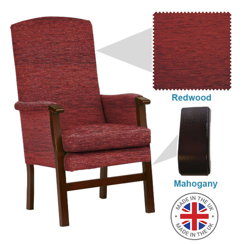 Mobility-World-Ltd-UK-Henley-High-Back-Chair-Orchard-Fabric-mahogany-Wood