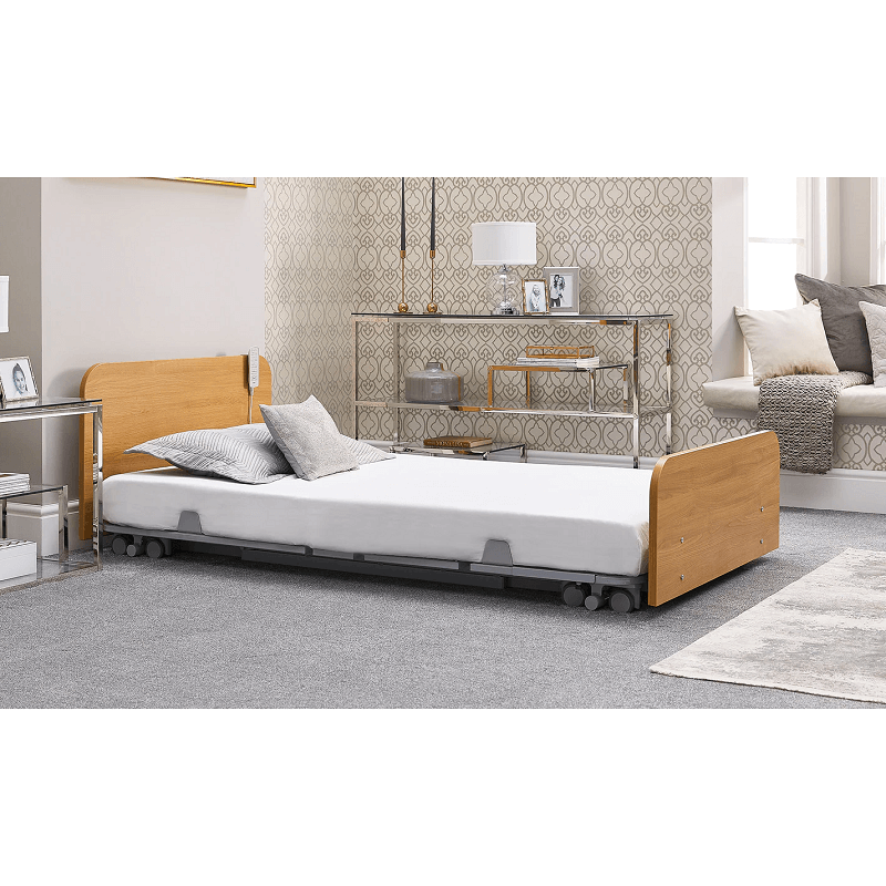 The Opera Solo profiling floor bed is an excellent option if you or a loved one needs advanced care at home. Because of its extremely low floor height, the Solo is excellent for people with dementia and other cognitive disorders. The Solo is categorized as a floor bed, providing a safe sleeping height and lowering the danger of harm from bed collapses. The entire bed may be raised to waist level on the profiling bed and lowered to the floor using its "all-in-one" height range.