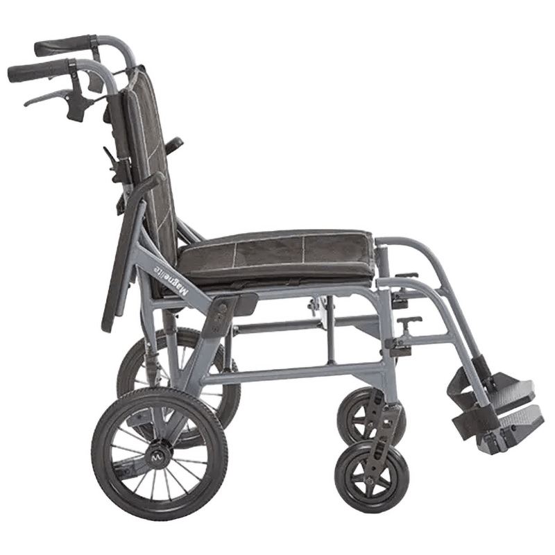 Introducing the Motion Healthcare Magnelite Transit Wheelchair, a lightweight and versatile mobility solution for indoor and outdoor use. Its folding aluminum frame ensures easy storage and transportation, while the magnesium alloy construction offers durability and style. Features include cushioned seating, folding armrests, quick-release rear wheels, and attendant brakes for safety and convenience. Experience newfound comfort and independence with the Motion Healthcare Magnelite Transit Wheelchair.