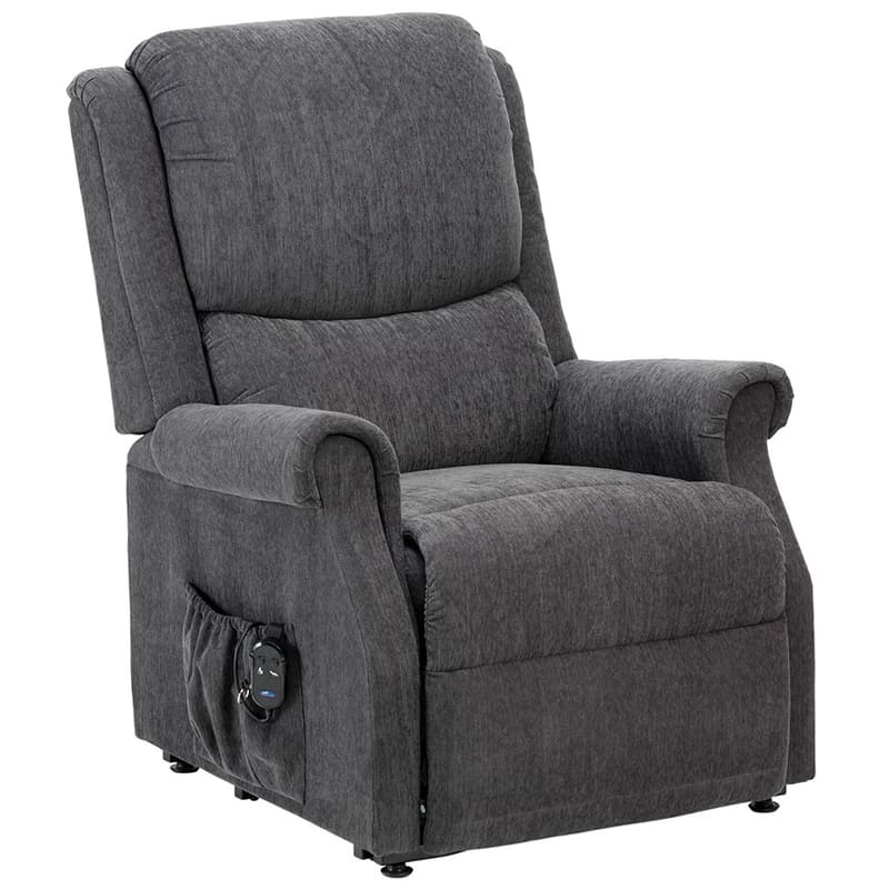 The Como Petite Riser Recliner has a smooth, comfy chenille upholstery fabric that is delightful and comforting. The motor is smooth and quiet, assisting users in rising or reclining to sleep. The Indiana's soft padded, curved seat and back make it more comfortable, and it has a convenient side pocket for storing items. The remote is simple to utilise, with only two buttons.