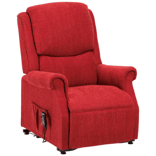 The Como Petite Riser Recliner has a smooth, comfy chenille upholstery fabric that is delightful and comforting. The motor is smooth and quiet, assisting users in rising or reclining to sleep. The Indiana's soft padded, curved seat and back make it more comfortable, and it has a convenient side pocket for storing items. The remote is simple to utilise, with only two buttons._img