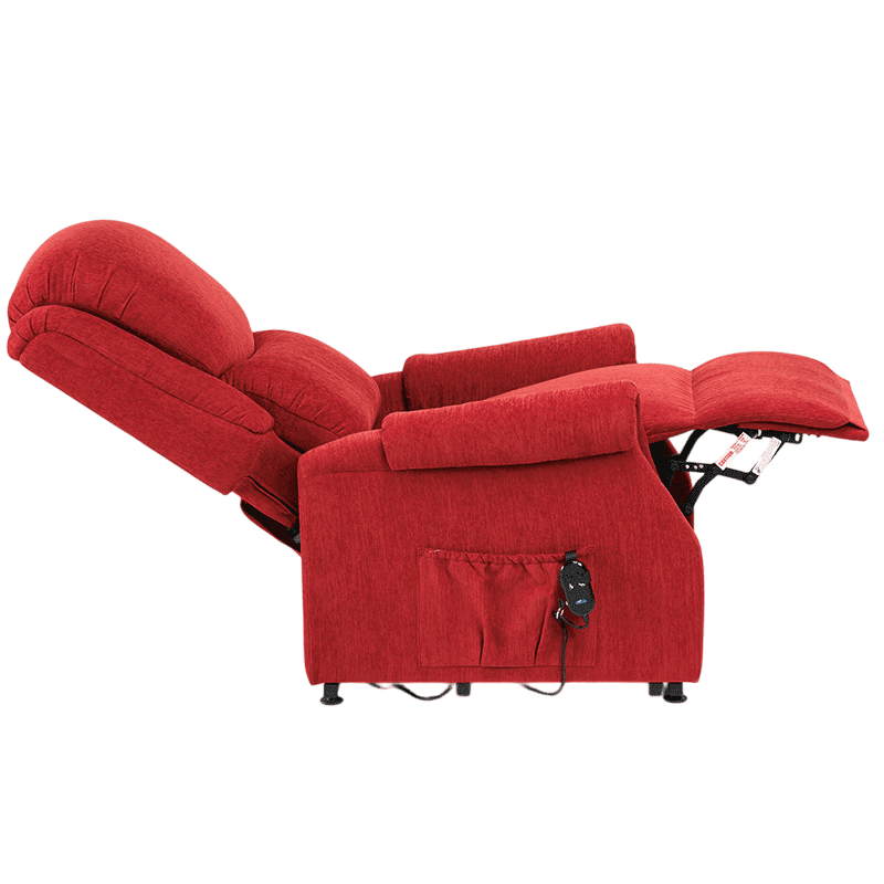 The Como Petite Riser Recliner has a smooth, comfy chenille upholstery fabric that is delightful and comforting. The motor is smooth and quiet, assisting users in rising or reclining to sleep. The Indiana's soft padded, curved seat and back make it more comfortable, and it has a convenient side pocket for storing items. The remote is simple to utilise, with only two buttons.