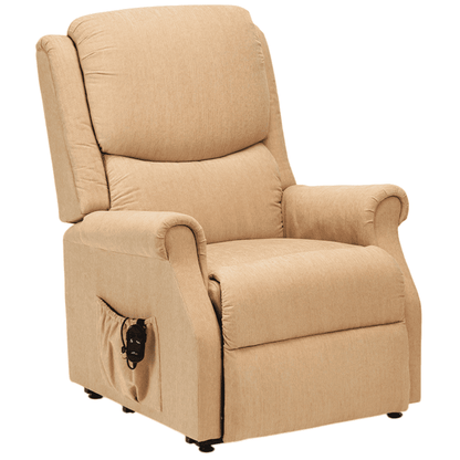 The Como Petite Riser Recliner has a smooth, comfy chenille upholstery fabric that is delightful and comforting. The motor is smooth and quiet, assisting users in rising or reclining to sleep. The Indiana's soft padded, curved seat and back make it more comfortable, and it has a convenient side pocket for storing items. The remote is simple to utilise, with only two buttons.