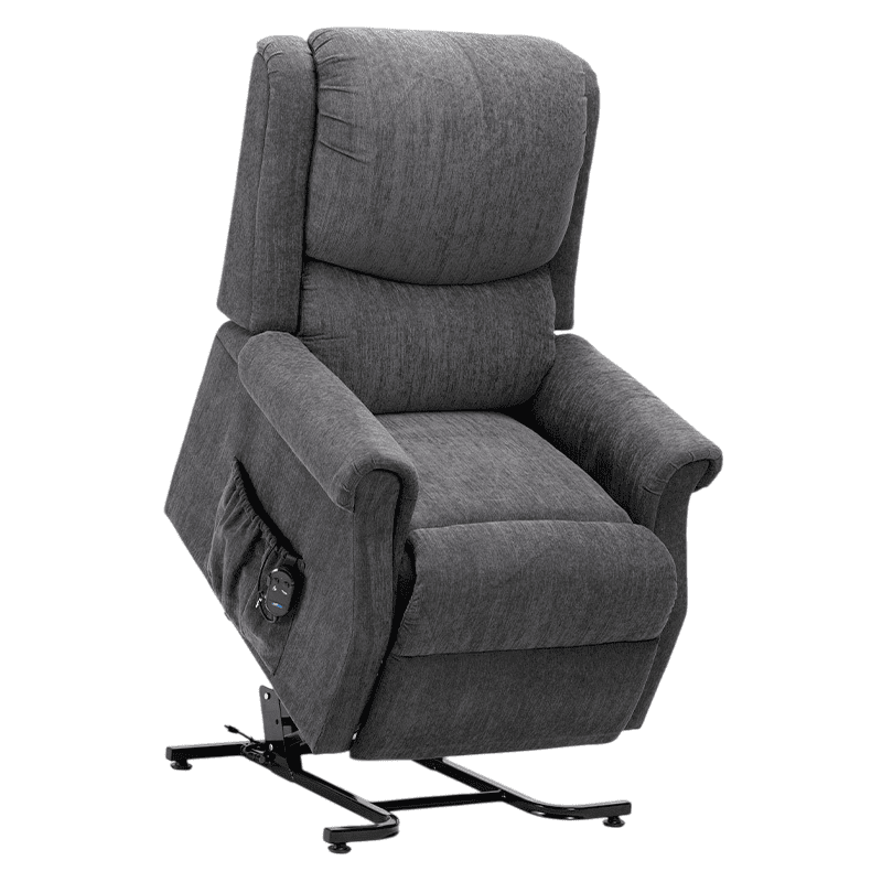 The Como Petite Riser Recliner has a smooth, comfy chenille upholstery fabric that is delightful and comforting. The motor is smooth and quiet, assisting users in rising or reclining to sleep. The Indiana's soft padded, curved seat and back make it more comfortable, and it has a convenient side pocket for storing items. The remote is simple to utilise, with only two buttons.