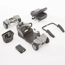 Load image into Gallery viewer,  The Motion Healthcare Aura builds on the Airium&#39;s success, offering a lightweight aluminium frame (15.5kg) and a 2.6kg lithium battery with a 21-mile range. Features include pneumatic tyres, front/rear suspension, an adjustable swivelling captain&#39;s seat with flip-up armrests, and a digital LCD control panel with a front light, indicators, and adjustable delta tiller. It disassembles into six parts for easy transport, making it ideal for various terrains and travel.
