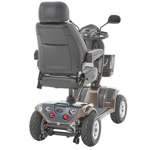 The Motion Healthcare Xcite Li Mobility Scooter offers a 45-mile range and 8 mph top speed with safe lithium phosphate batteries. It features large wheels, suspension, a padded Captain's seat, and an adjustable tiller.  Ideal for all terrains, it includes lights, indicators, a horn, and high ground clearance, supporting up to 25 stone. Additional conveniences are a storage basket and USB charging port.  The Xcite Li combines modern styling, ease of use, and robust performance for all journeys.