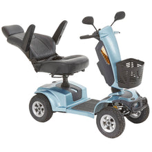 Load image into Gallery viewer, The Motion Healthcare Xcite Li Mobility Scooter offers a 45-mile range and 8 mph top speed with safe lithium phosphate batteries. It features large wheels, suspension, a padded Captain&#39;s seat, and an adjustable tiller.  Ideal for all terrains, it includes lights, indicators, a horn, and high ground clearance, supporting up to 25 stone. Additional conveniences are a storage basket and USB charging port.  The Xcite Li combines modern styling, ease of use, and robust performance for all journeys.
