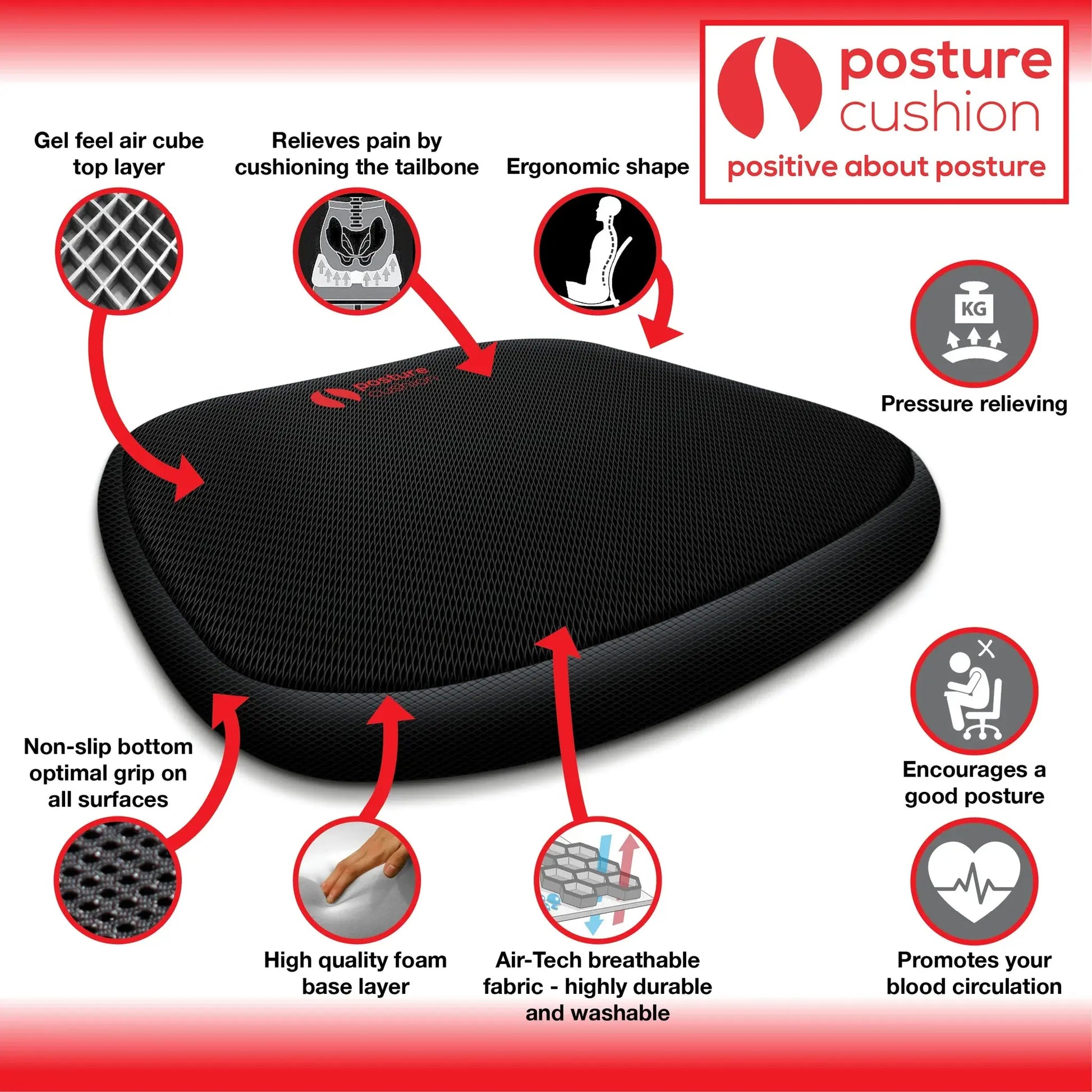 Posture Cushion Orthopedic Lumbar Support Gel Feel Comfort Seat Cushio ...