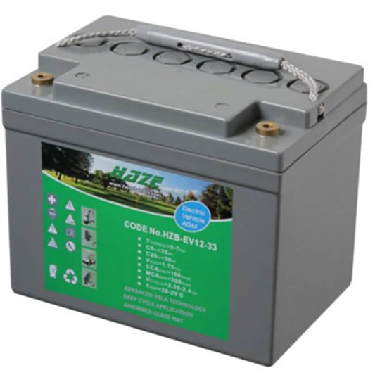 Mobility World UK Haze HZB-EV12-33 AGM-EV Deep Cycle Mobility and Golf Battery - 34Ah